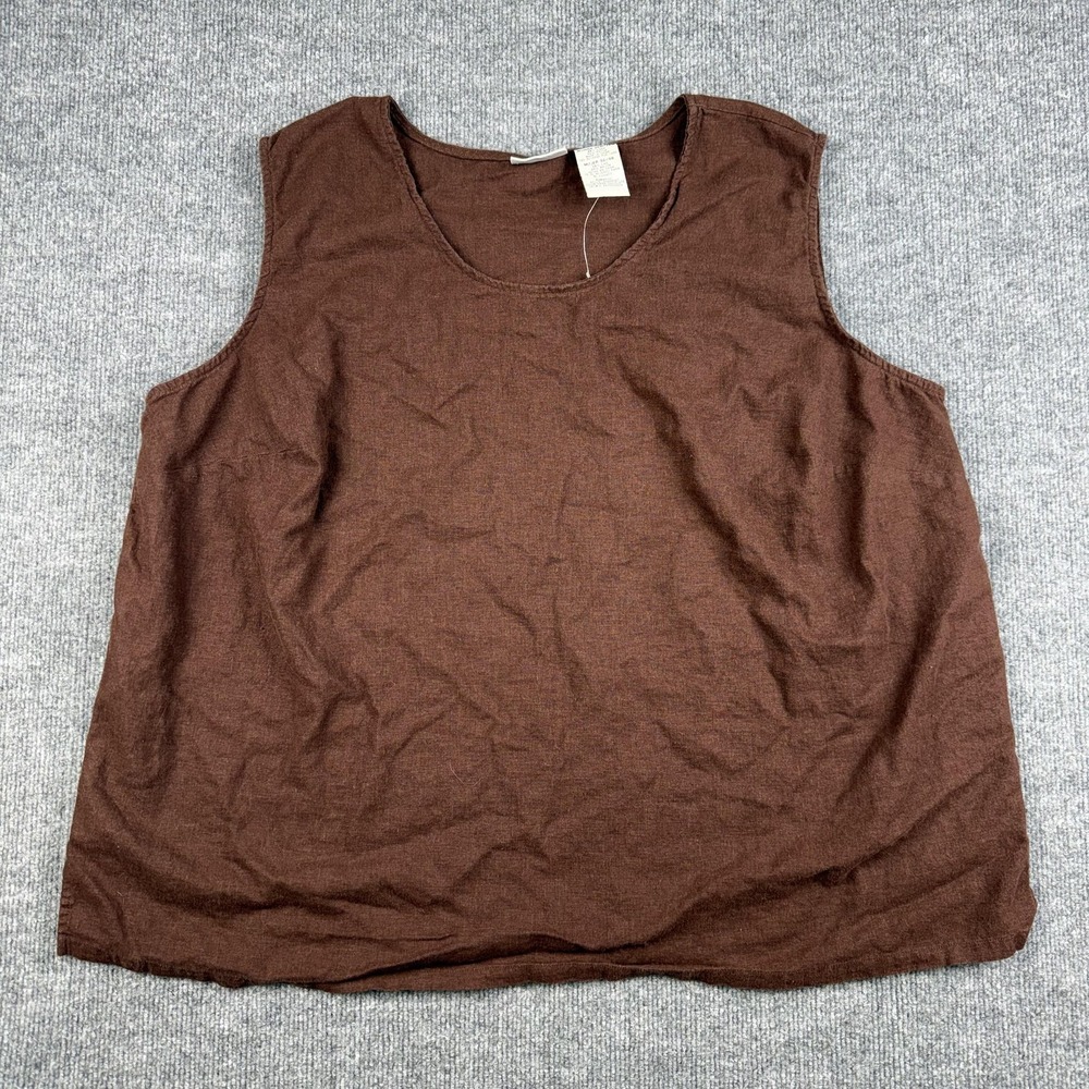 White Stag Tank Top Womens 26W/28W Brown Linen Rayon Scoop Neck Plus Sleeveless